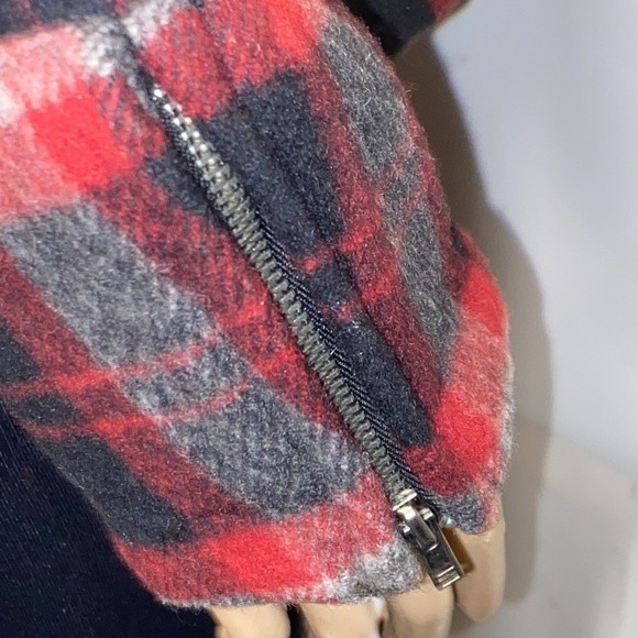 Vintage WoolRich Pea Coat Plaid Wool double breasted Burgundy Black gray size L - Picture 16 of 17